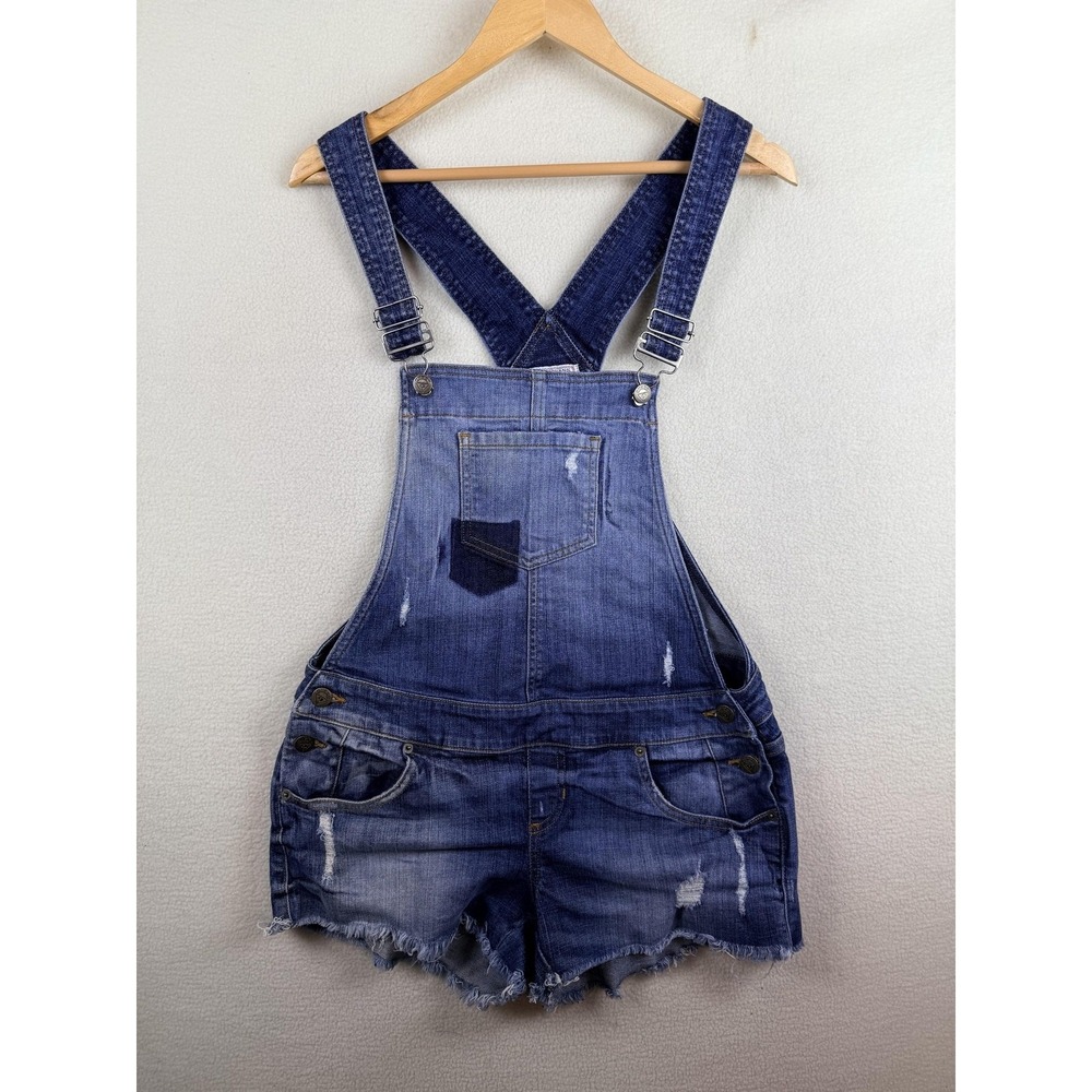 Guess Jeans Womens Distressed Denim Shortalls Medium Wash Blue Size M Raw Hem
